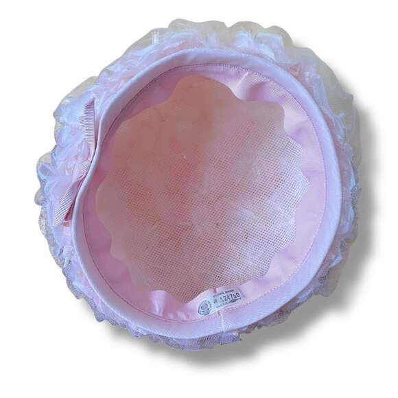 Vintage 1960s Womens Pink Floral Millinery Dress Hat Easter Bonnet Derby Party - Picture 7 of 10